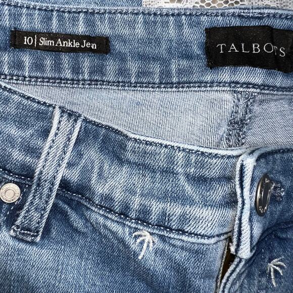 Talbots SLIM ANKLE JEANS - EMBROIDERED PALM TREE denim jeans women size 10 - Picture 8 of 11